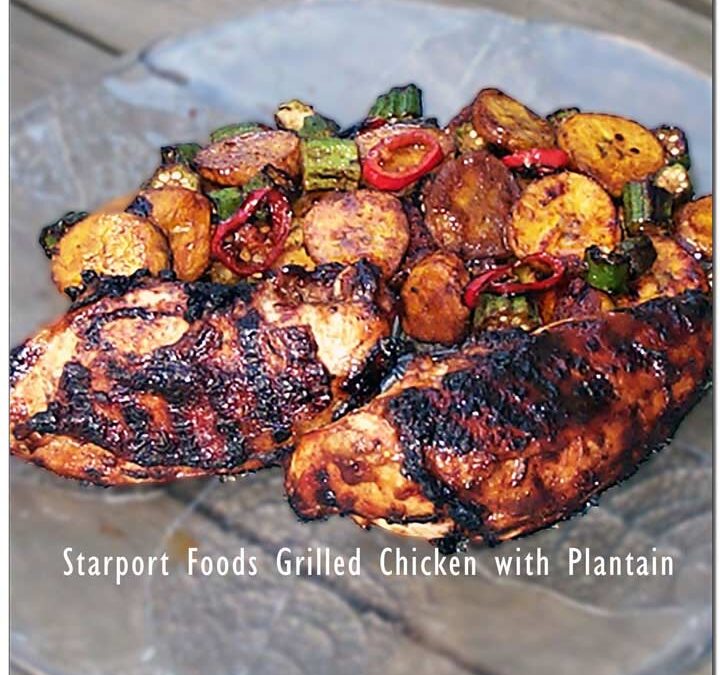 Jamaican Jerk Grilled Chicken with Plantain and Okra